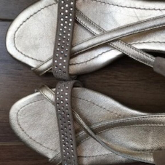 Golden champagne Leather sandals, size 8, NEW ! - Picture 2 of 6